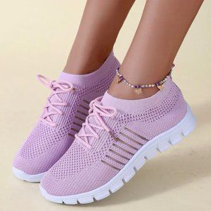 Size 8 Women's Sporty Striped Pattern Knit Detail Slip On Fashion Shoes